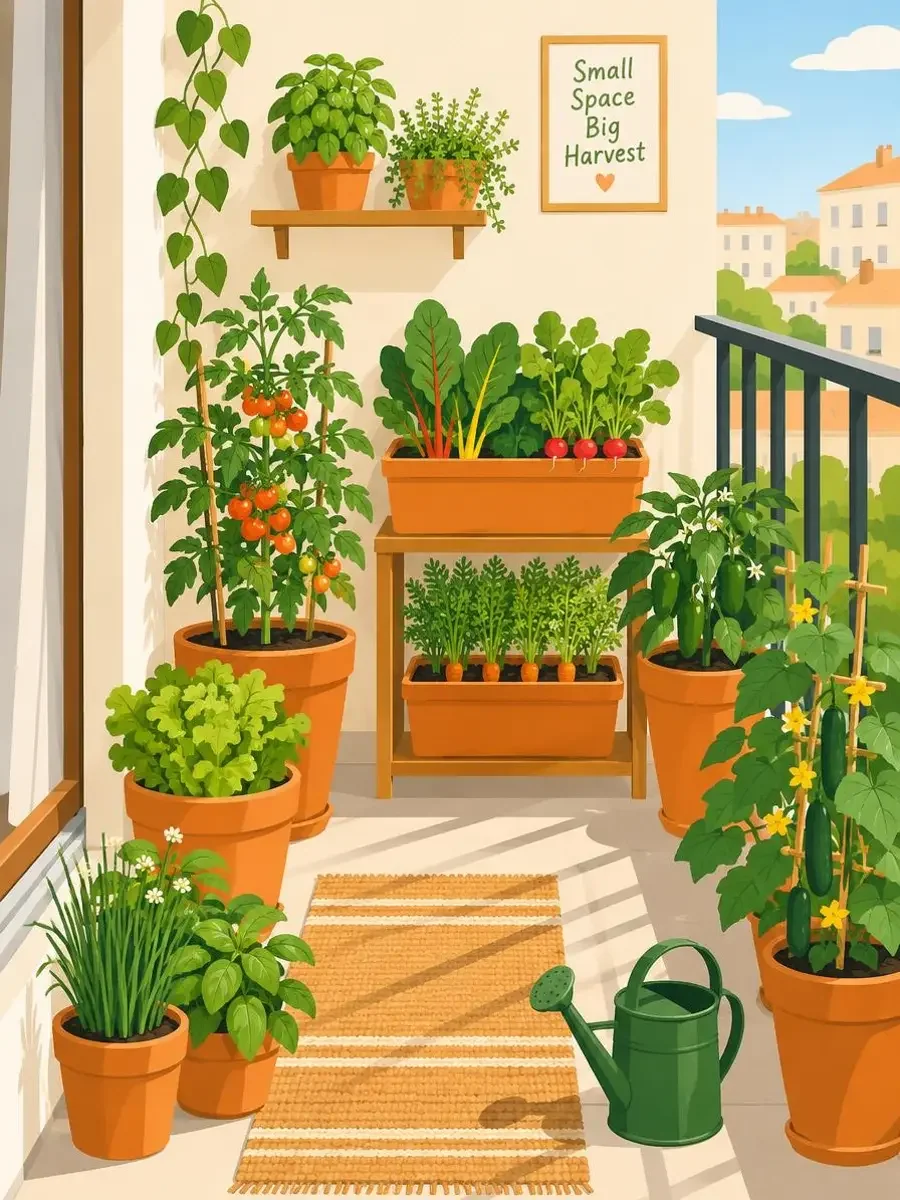 阳台种菜经济学 - 花魁短剧免下载 合租日常 《阳台种菜经济学》原创短剧封面插画,合租日常题材